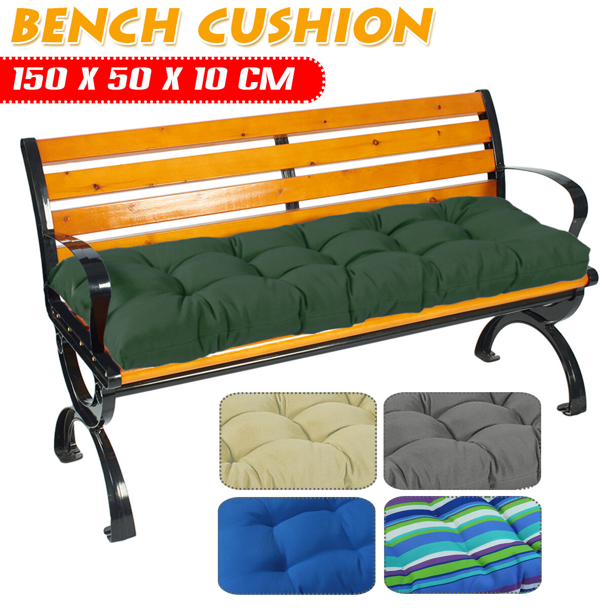 Image of Garden Bench Patio SEAT PADS Chair Cushion Swing 3 Seater OUTDOOR 150x50x10CM