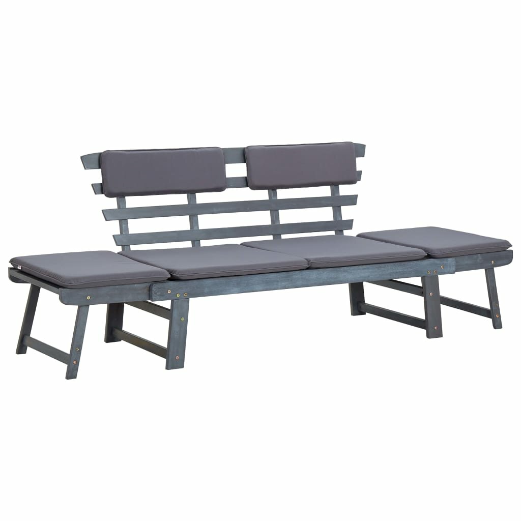Image of Garden Bench with Cushions 2-in-1 748" Gray Solid Acacia Wood
