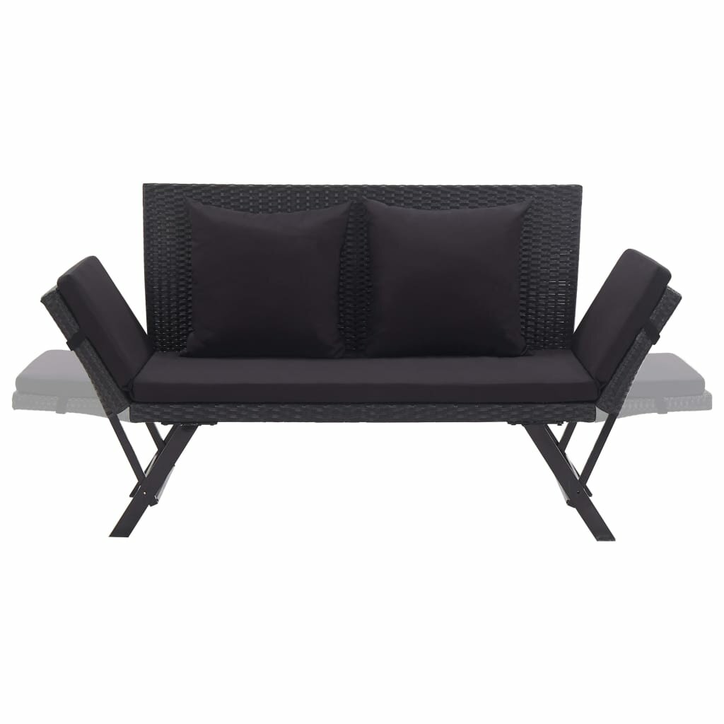 Image of Garden Bench with Cushions 693" Black Poly Rattan