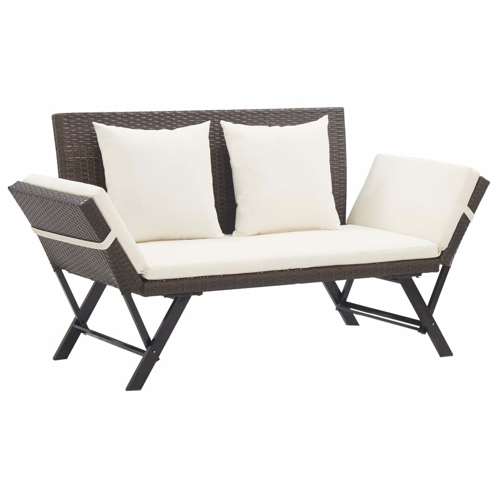 Image of Garden Bench with Cushions 693" Brown Poly Rattan