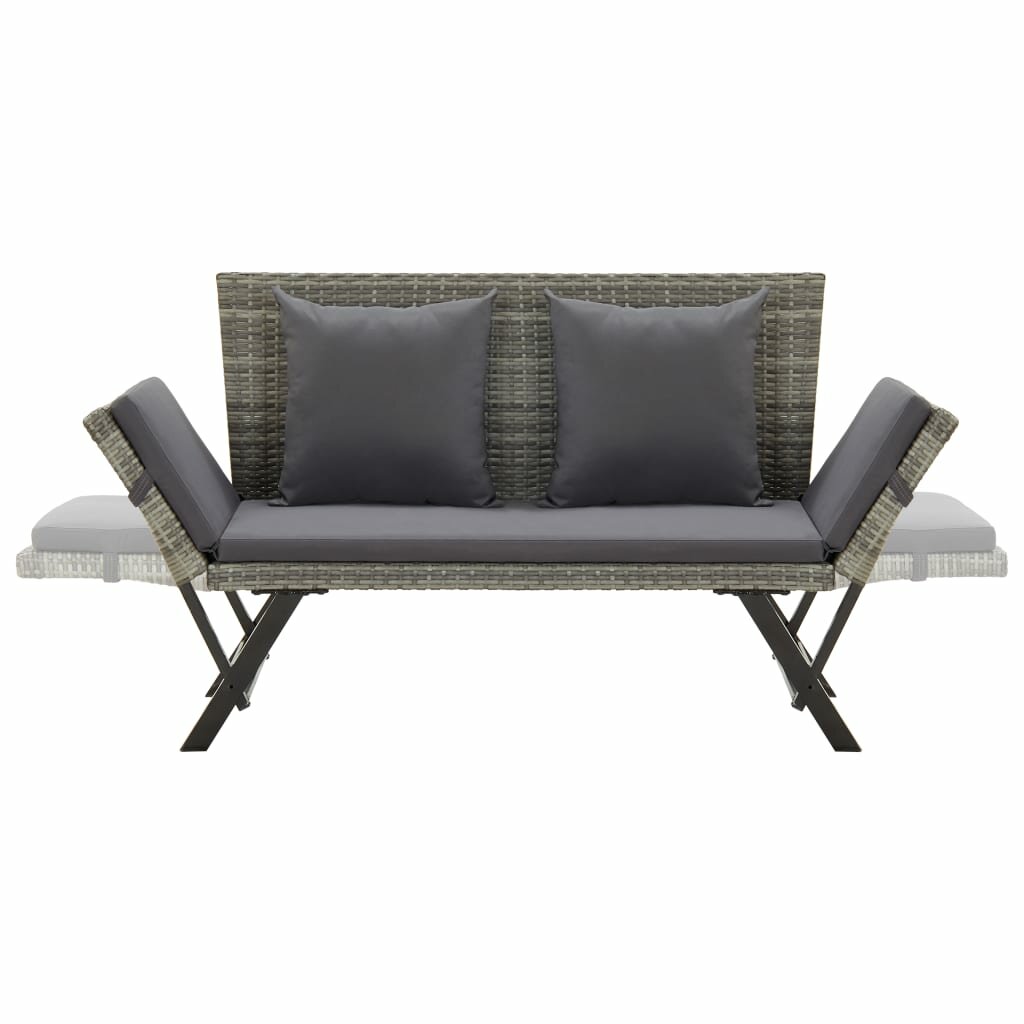 Image of Garden Bench with Cushions 693" Gray Poly Rattan