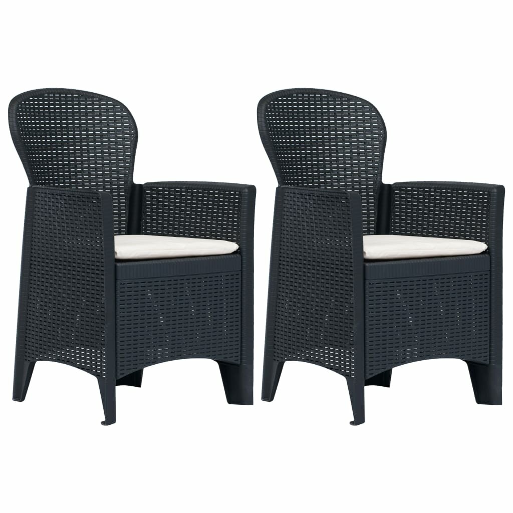 Image of Garden Chairs 2 pcs with Cushion Anthracite Plastic Rattan Look