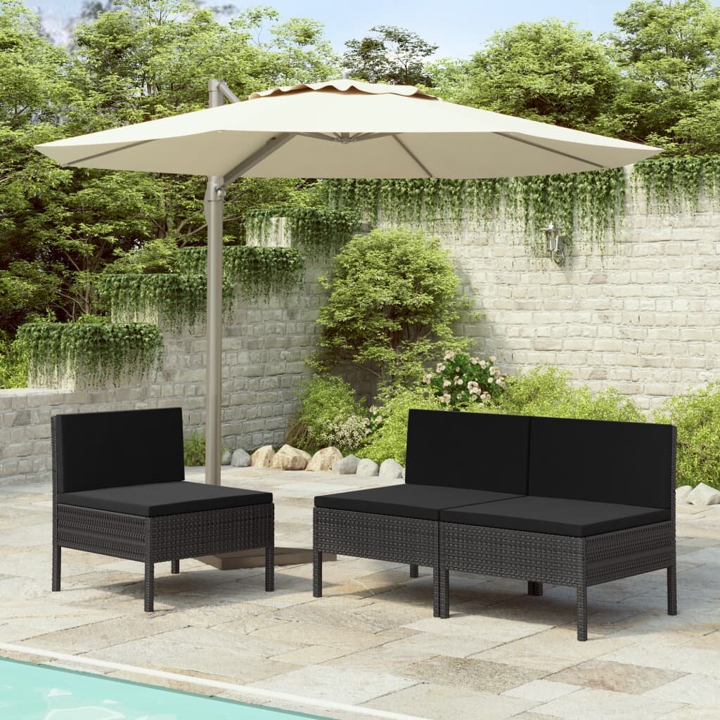 Image of Garden Chairs 3 pcs with Cushions Poly Rattan Black
