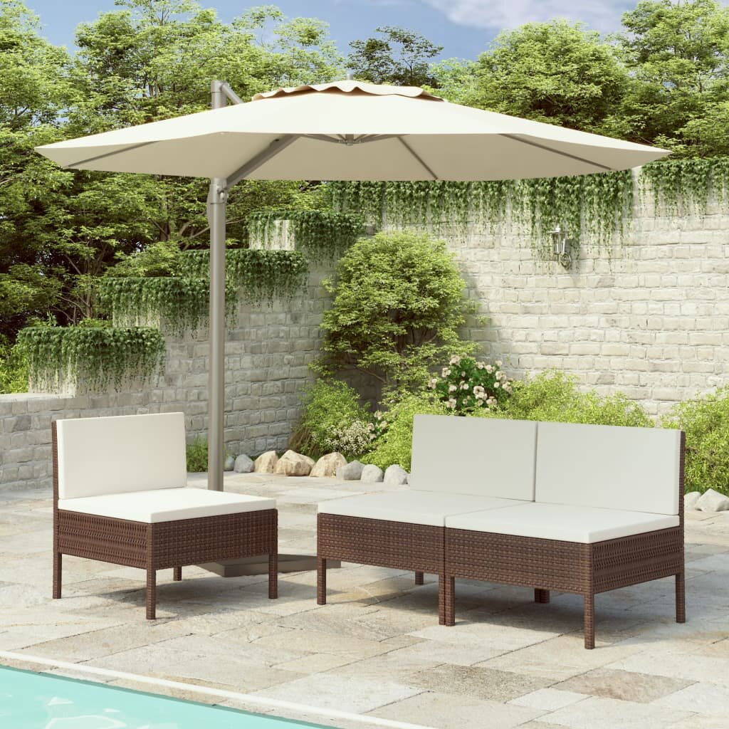 Image of Garden Chairs 3 pcs with Cushions Poly Rattan Brown