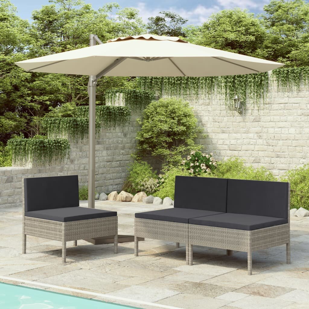 Image of Garden Chairs 3 pcs with Cushions Poly Rattan Gray