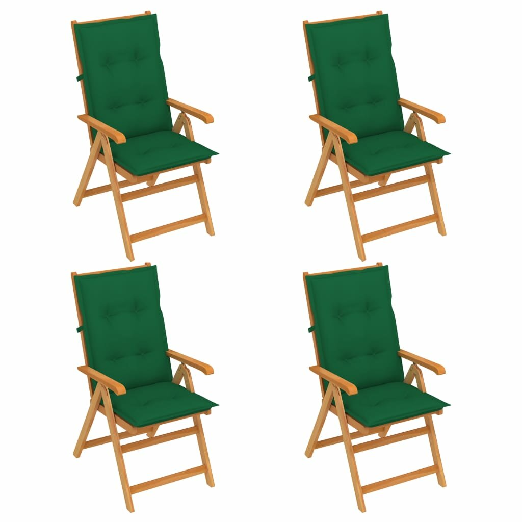 Image of Garden Chairs 4 pcs with Green Cushions Solid Teak Wood