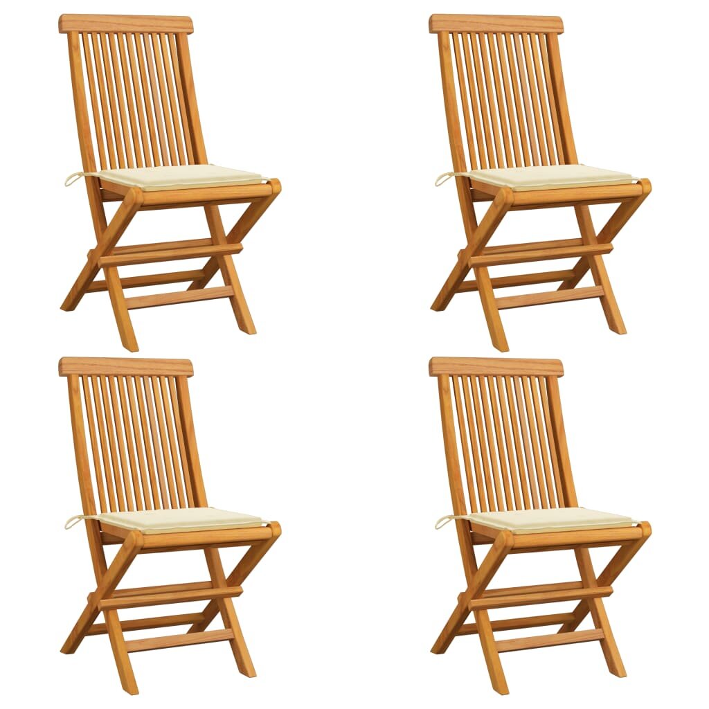 Image of Garden Chairs with Cream Cushions 4 pcs Solid Teak Wood