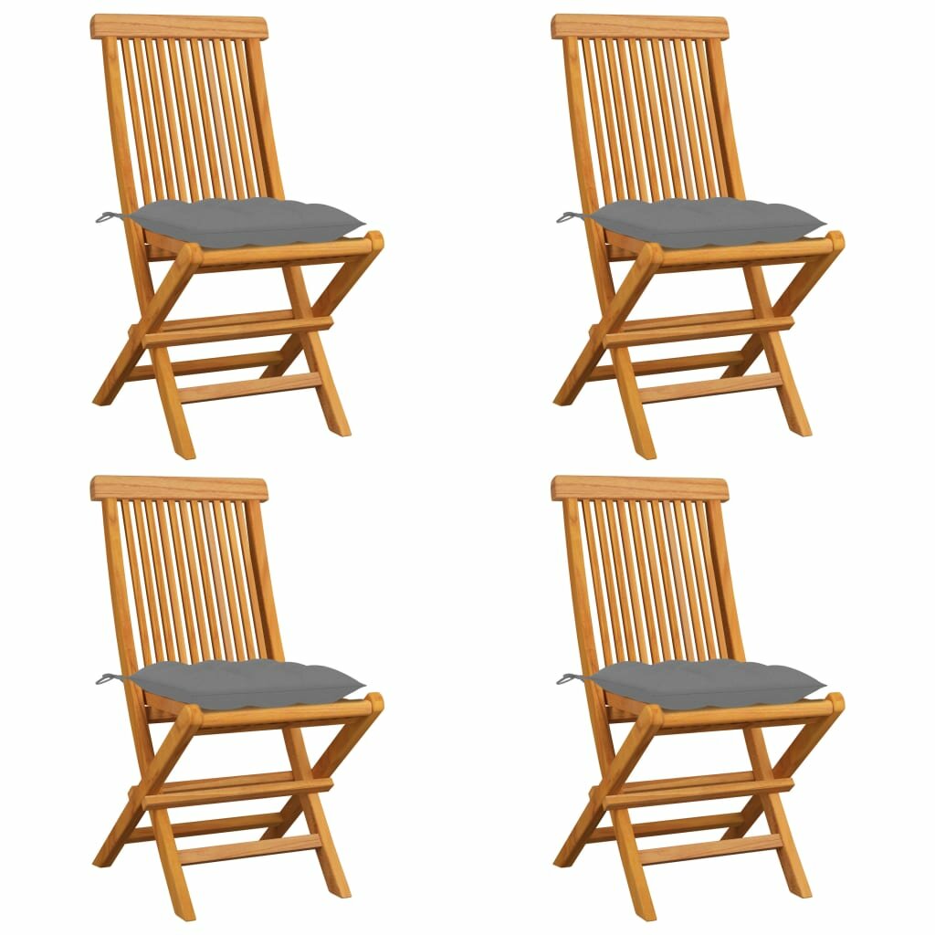 Image of Garden Chairs with Gray Cushions 4 pcs Solid Teak Wood