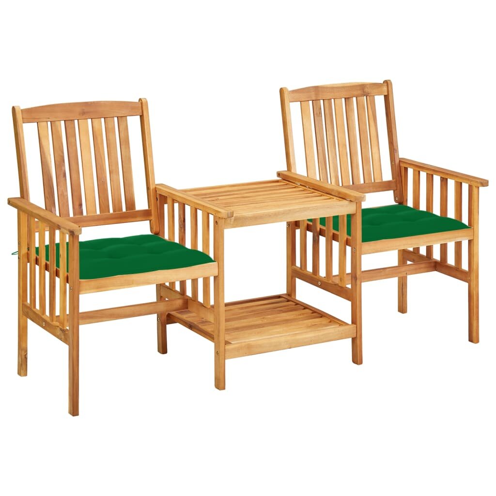 Image of Garden Chairs with Tea Table and Cushions Solid Acacia Wood