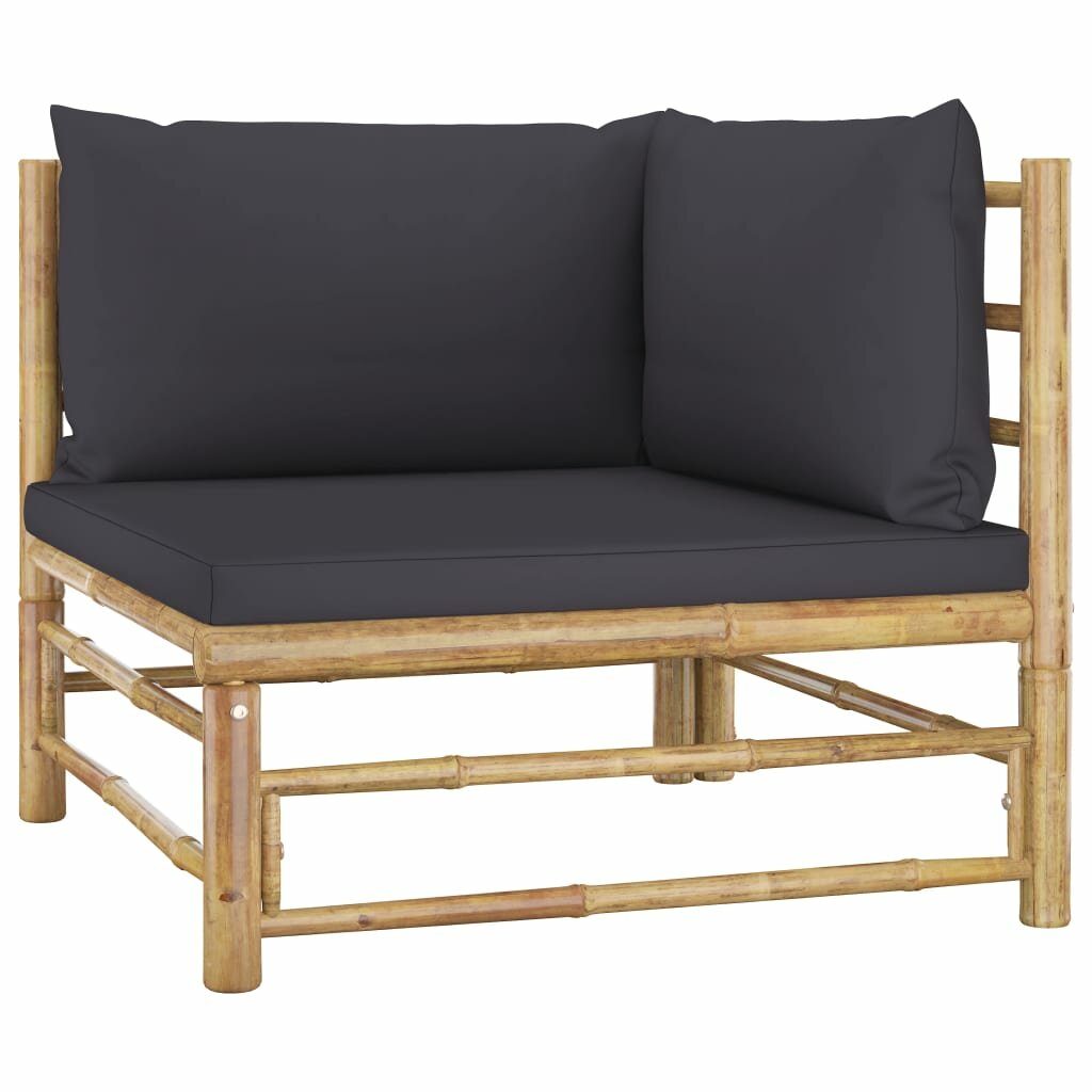 Image of Garden Corner Sofa with Dark Gray Cushions Bamboo