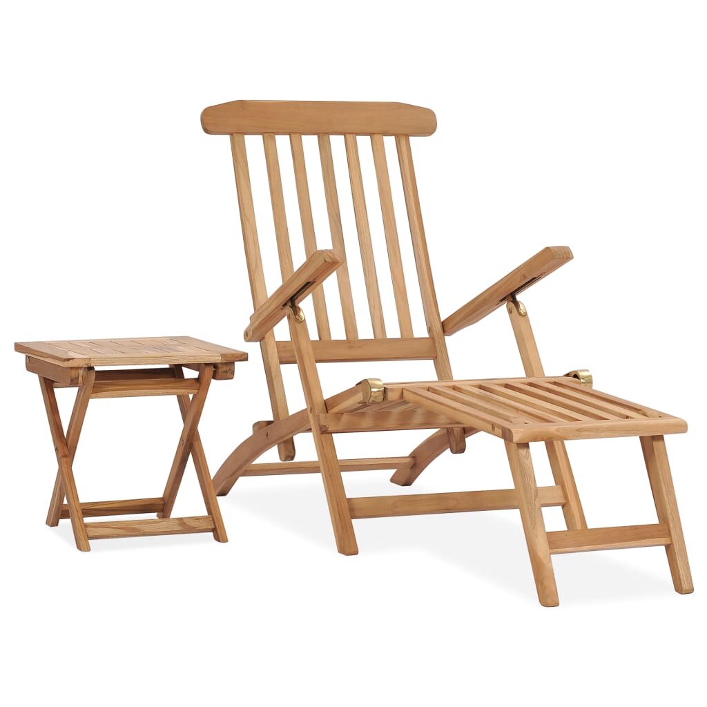 Image of Garden Deck Chair with Footrest and Table Solid Teak Wood