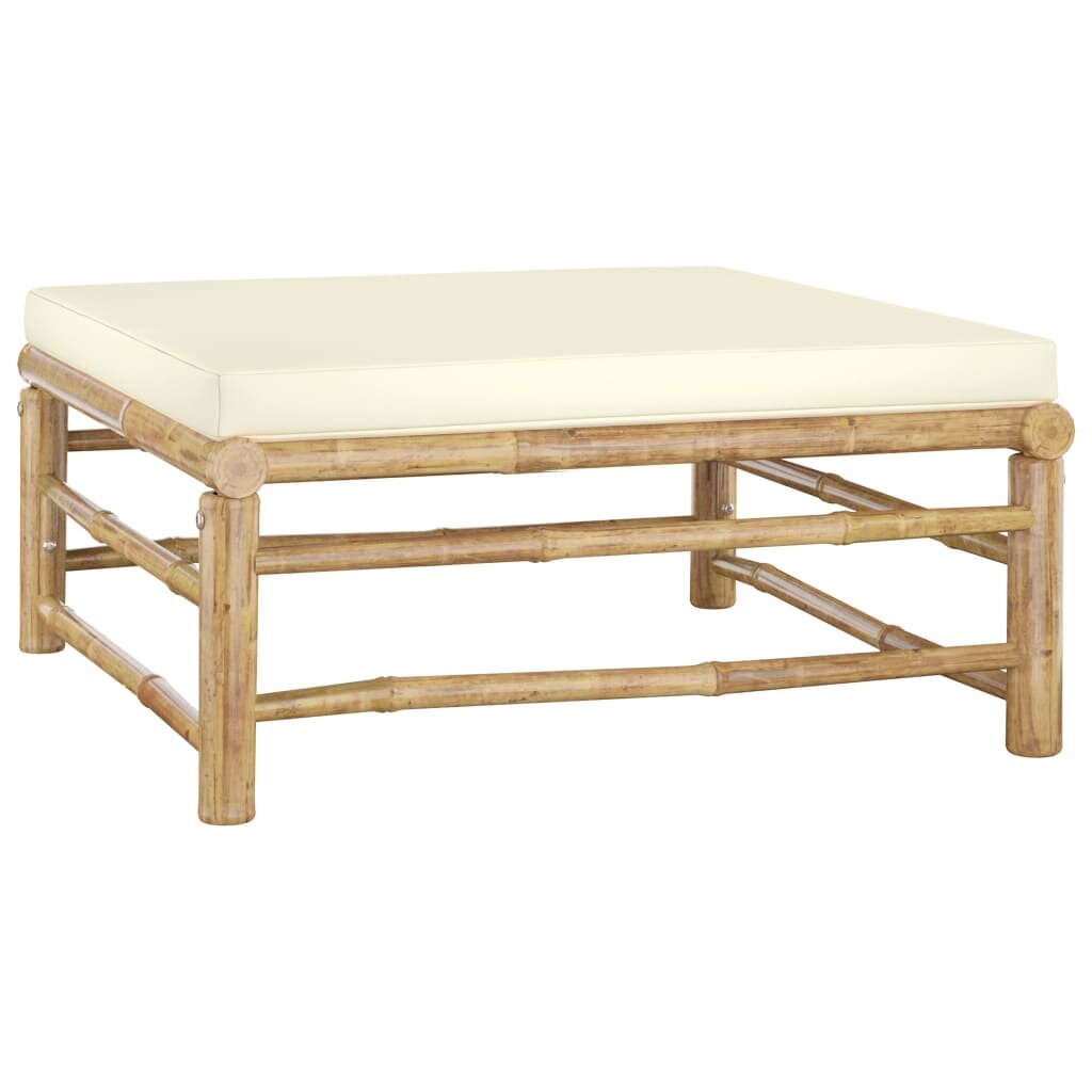 Image of Garden Footrest with Cream White Cushion Bamboo