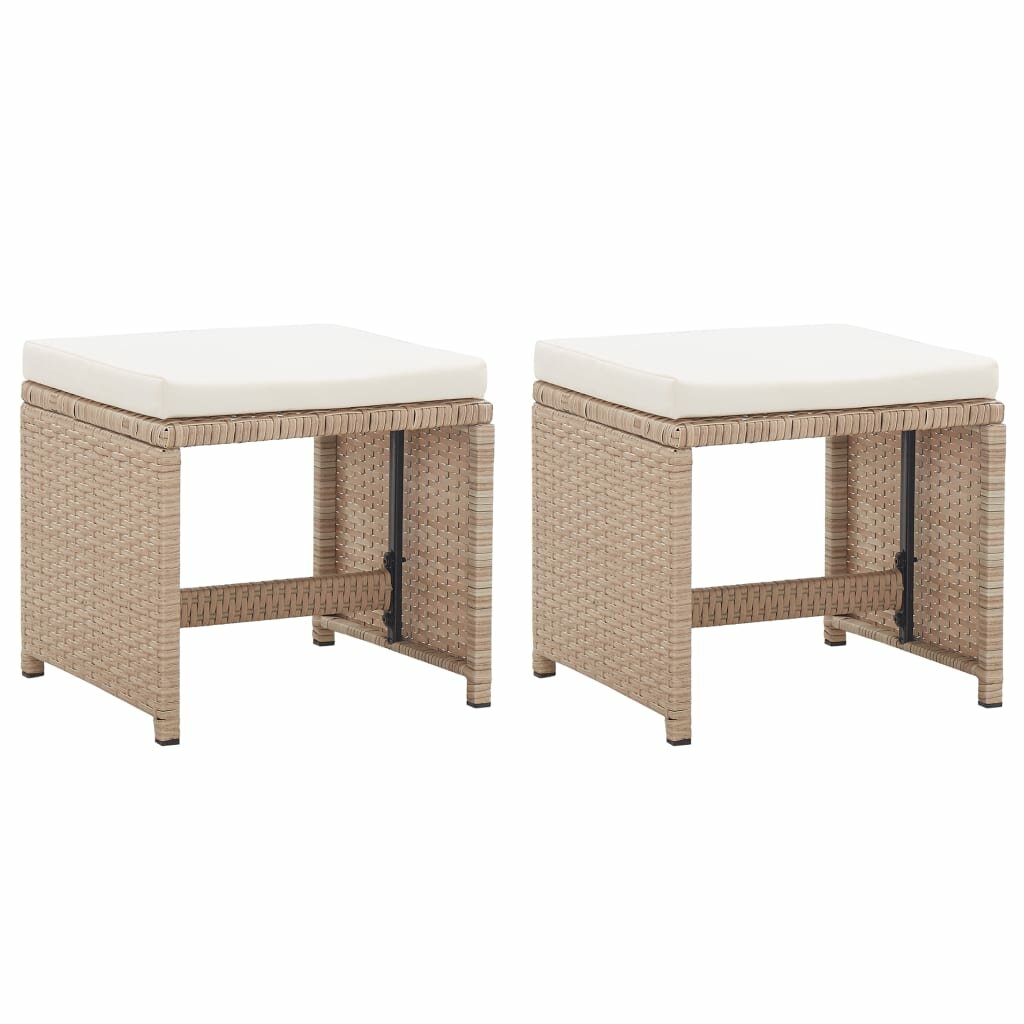 Image of Garden Stools 2 pcs with Cushions Poly Rattan Beige