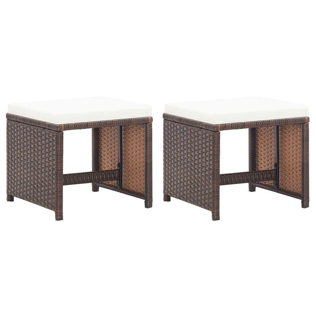 Image of Garden Stools 2 pcs with Cushions Poly Rattan Brown