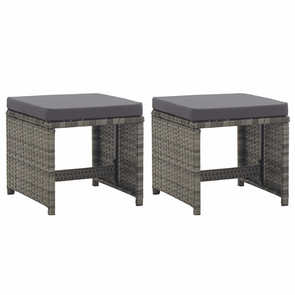 Image of Garden Stools with Cushions 2 pcs Poly Rattan Anthracite