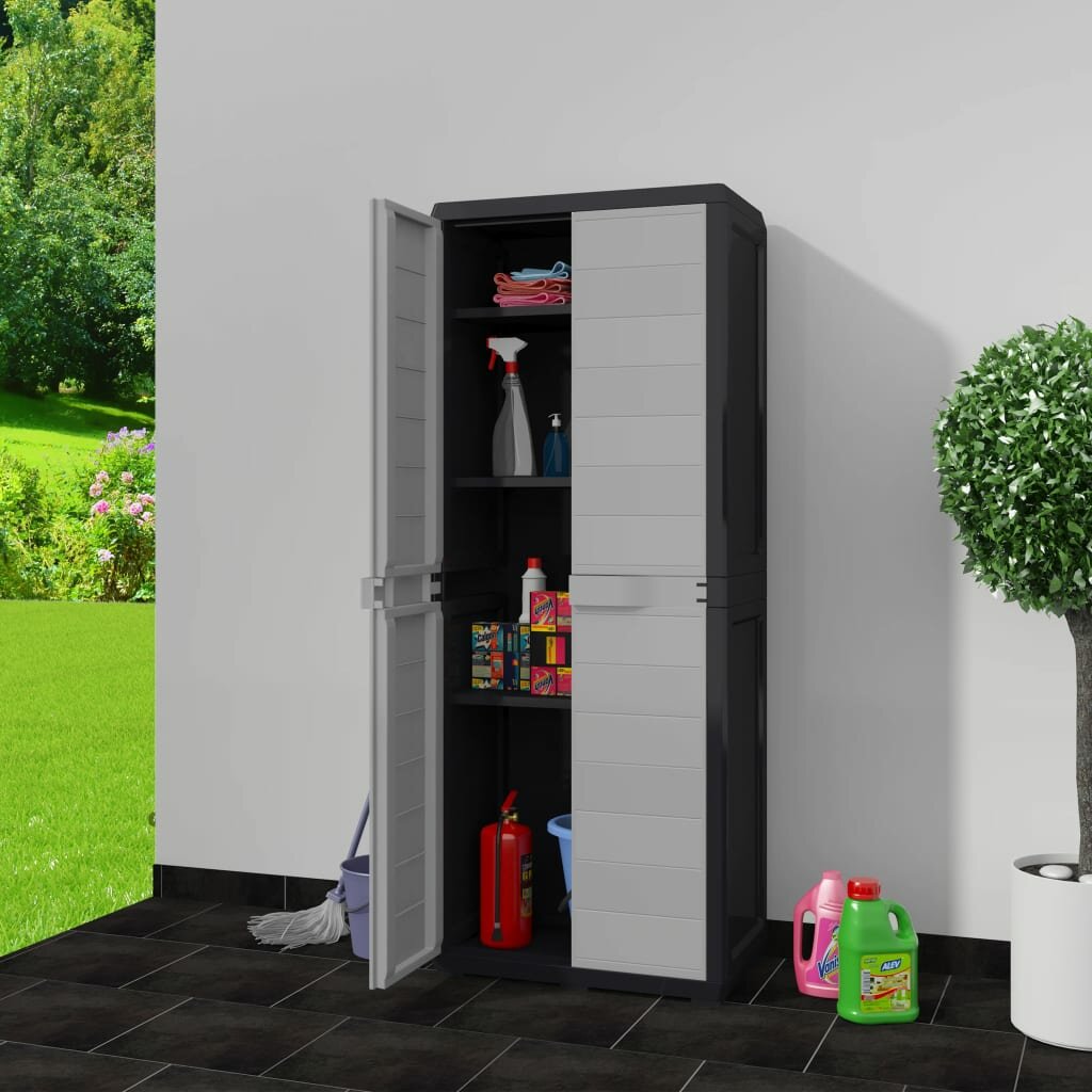Image of Garden Storage Cabinet with 3 Shelves Black and Gray