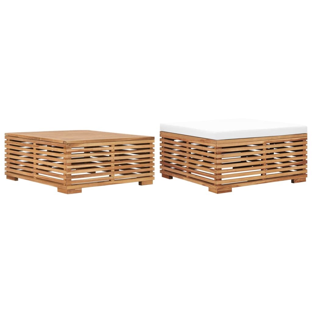 Image of Garden Table and Footrest Set & Cream Cushion Solid Teak Wood