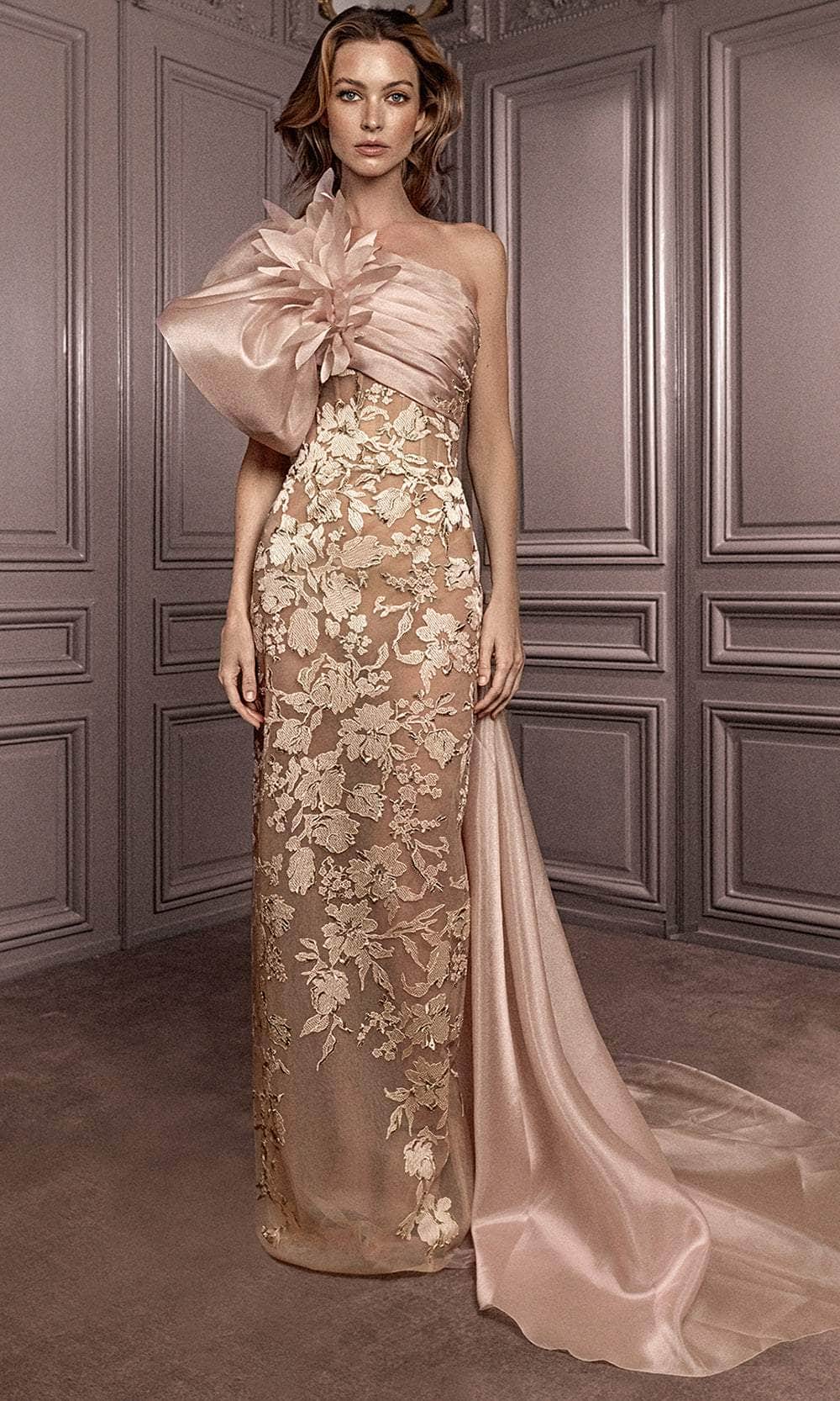 Image of Gatti Nolli Couture GA-7080 - Floral Accent Sheath Evening Dress