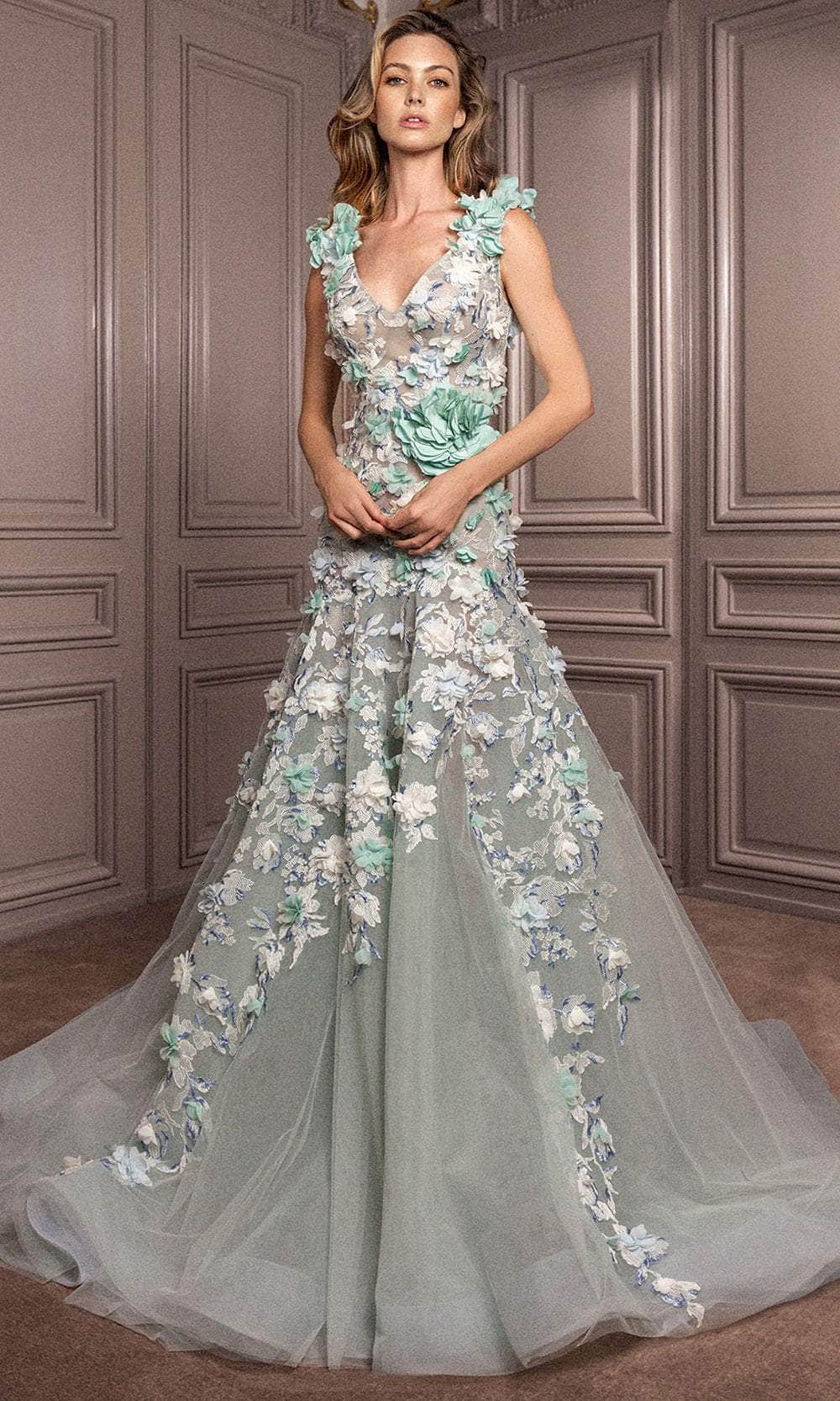 Image of Gatti Nolli Couture GA-7081 - Applique Trumpet Evening Dress