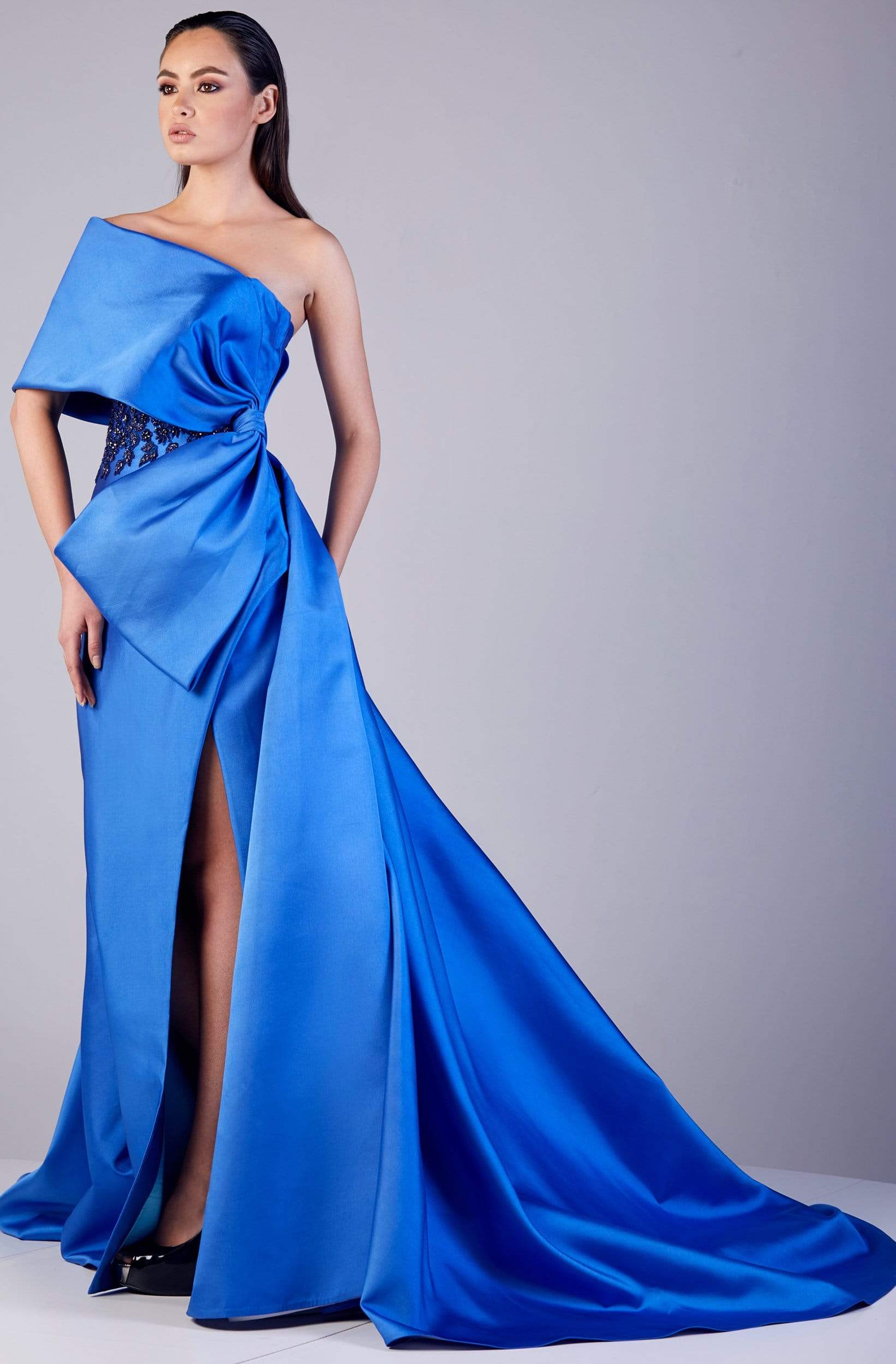 Image of Gatti Nolli Couture - OP-5085 Origami Bow High Slit Trumpet Gown
