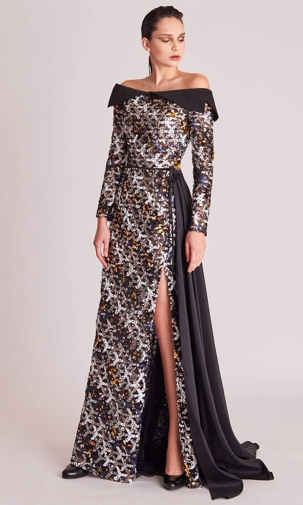 Image of Gatti Nolli Couture - OP5680 Sequin Off-Shoulder Gown With Overlay