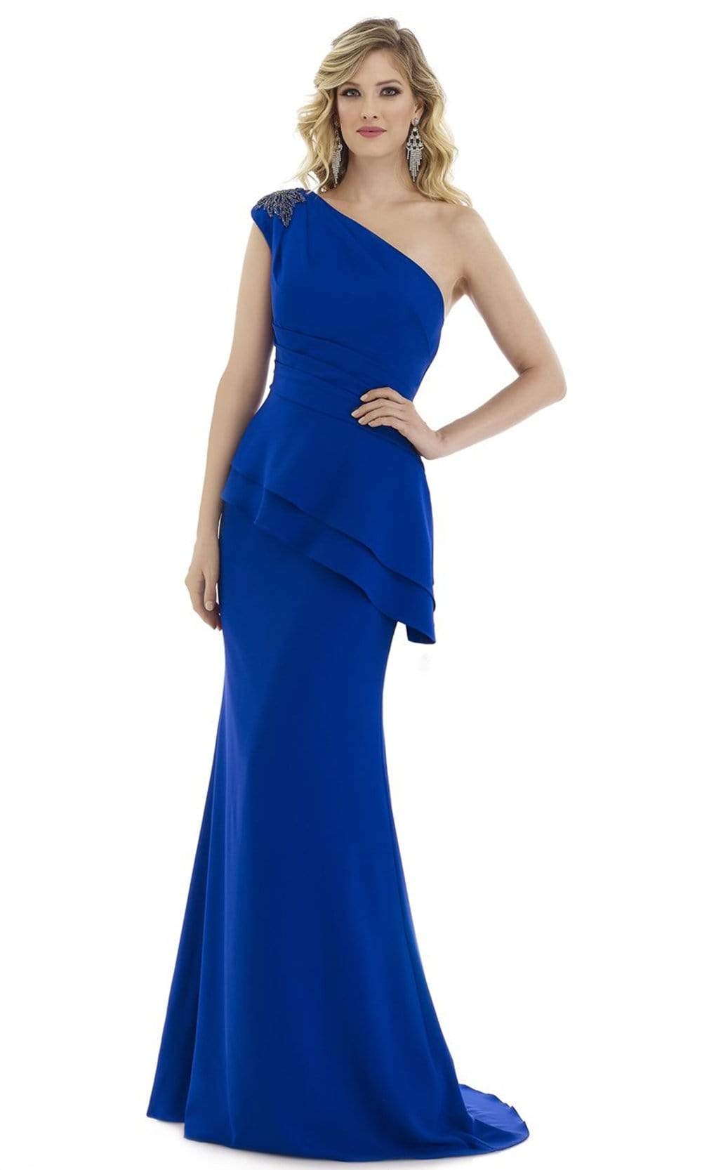 Image of Gia Franco - 12977 Beaded Cap Sleeve Asymmetrical Peplum Dress