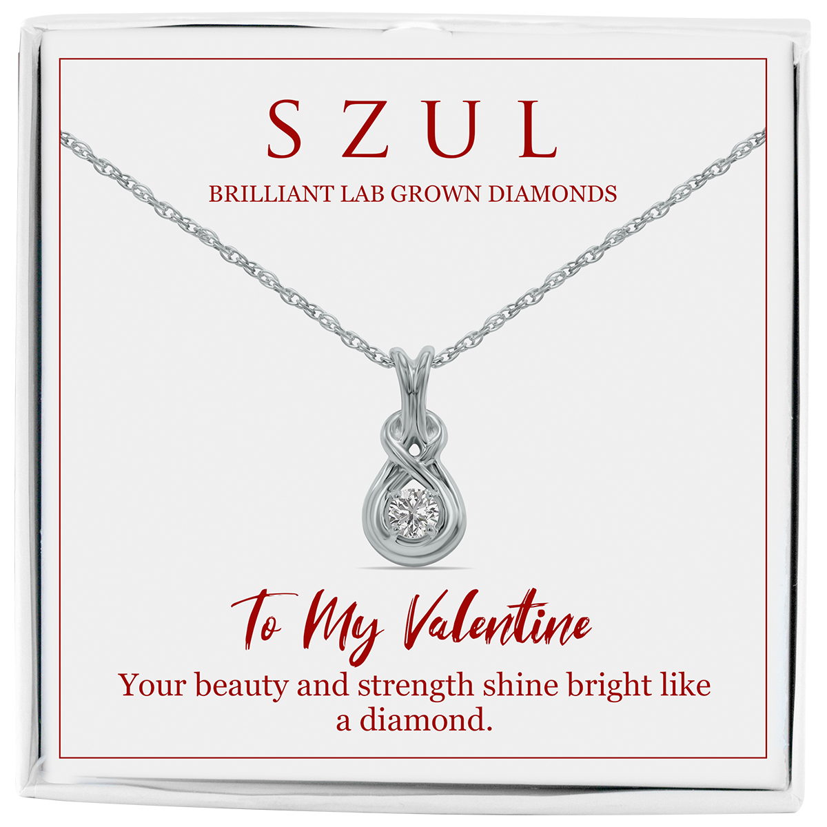 Image of Gift For My Valentine - 1/10 Carat Lab Grown Round Diamond Love Knot Solitaire Pendant in925 Sterling Silver (F-G Color VS1-VS2 Clarity)