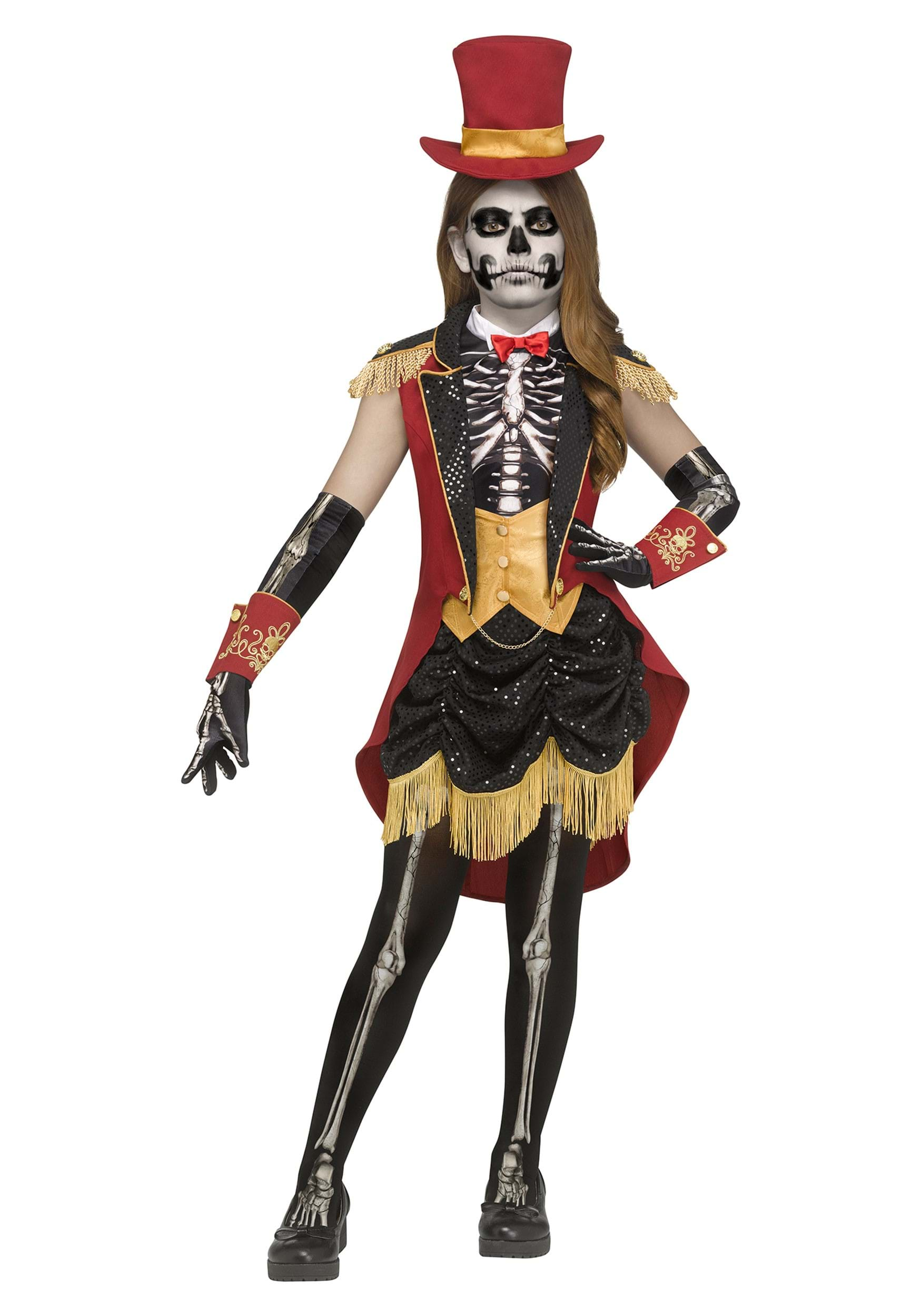 Image of Girl's Skeletal Ringleader Costume Dress | Circus Costumes ID INCG1145-L