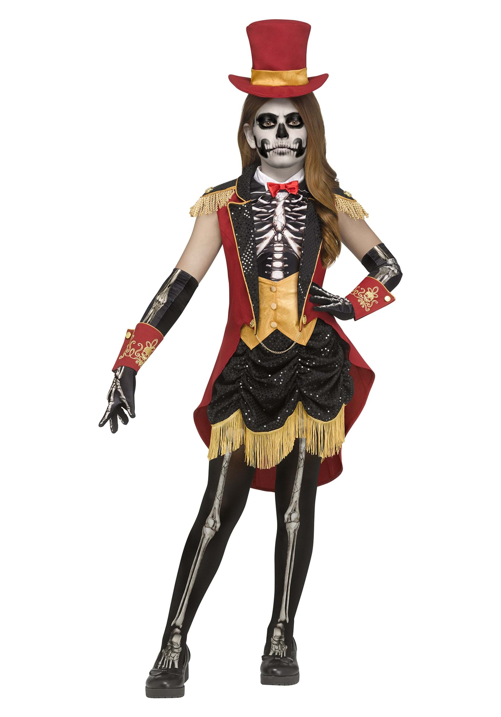 Image of Girl's Skeletal Ringleader Costume Dress | Circus Costumes ID INCG1145-M