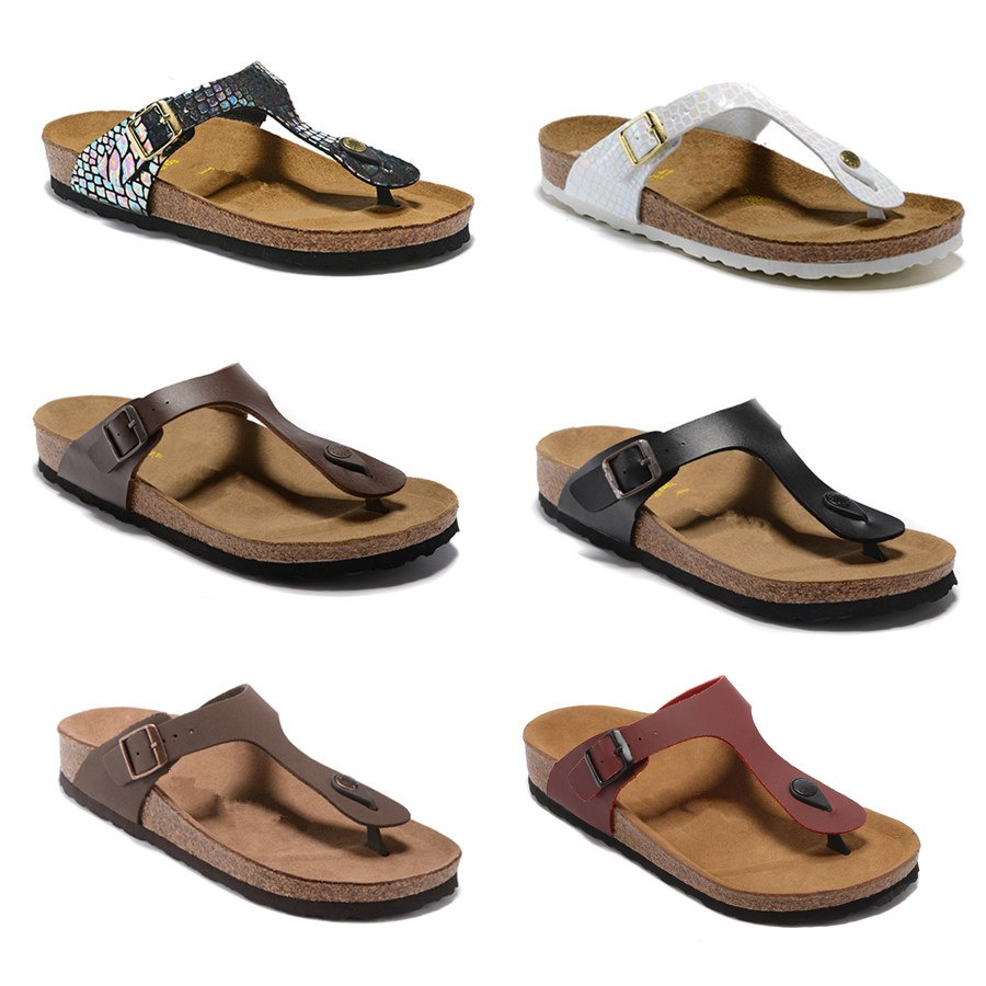 Image of Gizeh Florida Boston Cork slippers Man and woman Open Toe Platform Sandals Summer Beach Slippers Genuine Leather Flats Casual shoes Size 34-47