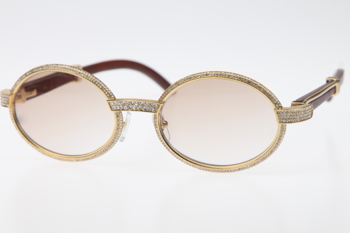 Image of Good Quality 18K Gold Vintage Wood 7550178 Sunglasses Round Vintage Unisex High end Diamond Glasses Limited Size:55 Designer Mens Women Luxury