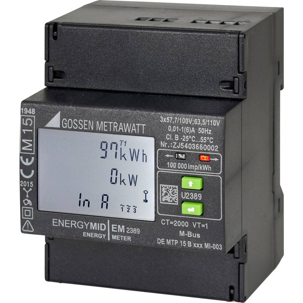 Image of Gossen Metrawatt U2389-V015 Electricity meter (3-phase) incl converter jack Digital MID-approved: Yes 1 pc(s)