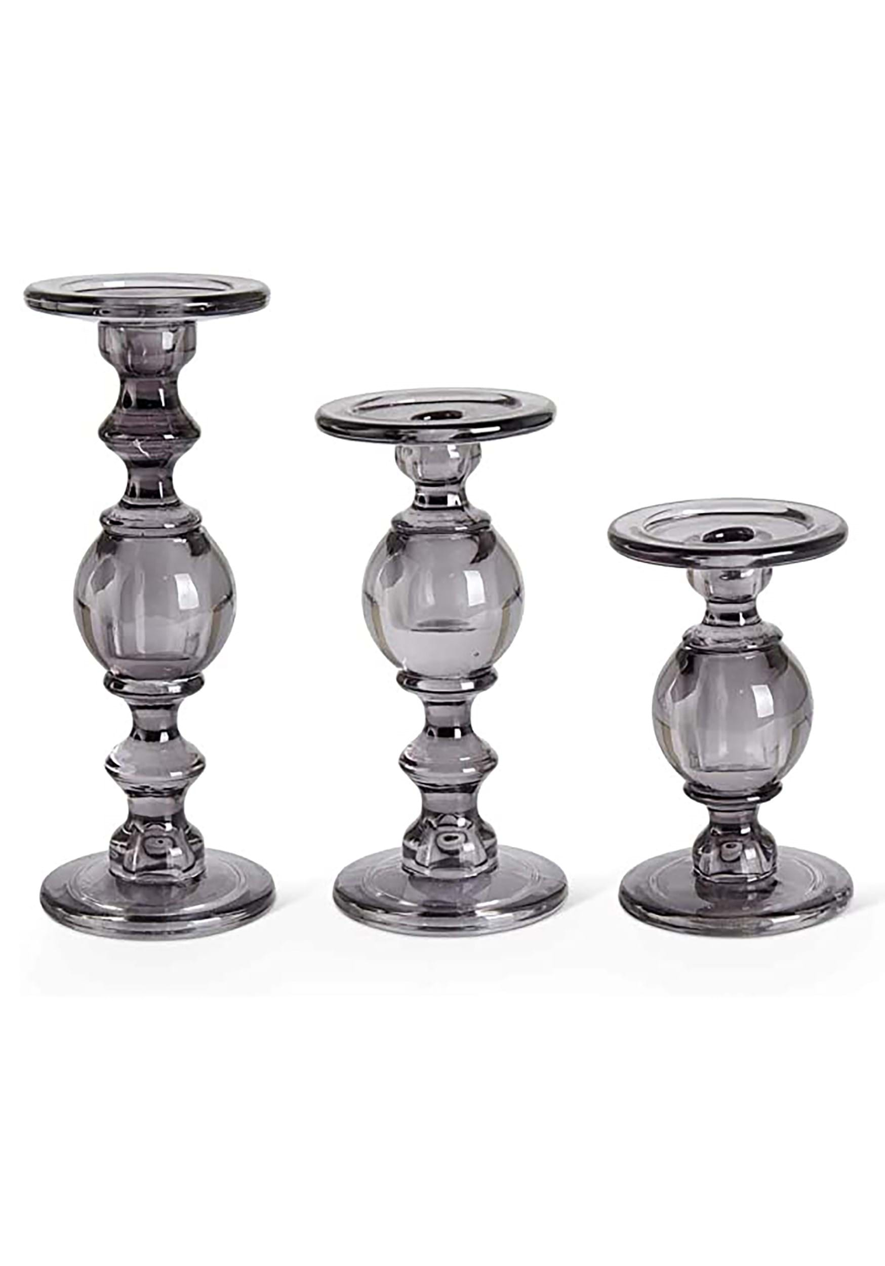 Image of Gray Transparent Set of Three Glass Candleholders ID KK15936ABK-ST