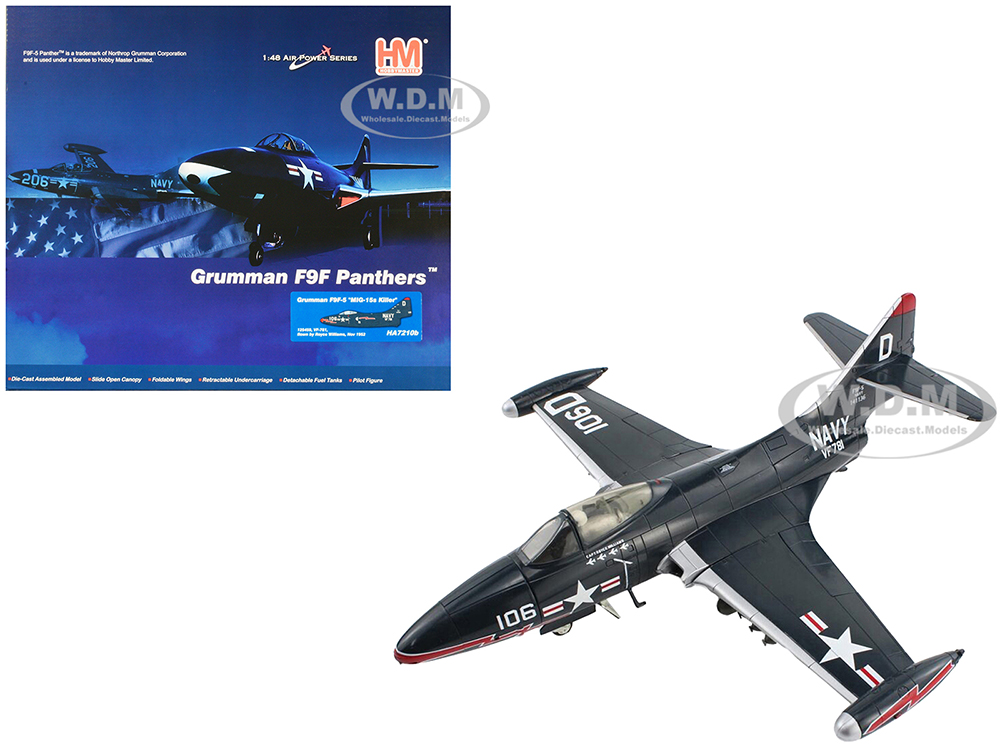Image of Grumman F9F-5 Panther Aircraft "Mig-15s Killer VF-781 Royce Williams" United States Navy "Air Power Series" 1/48 Diecast Model by Hobby Master