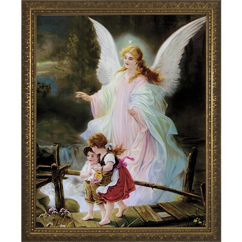 Image of Guardian Angel On the Perilous Bridge with Gold Frame