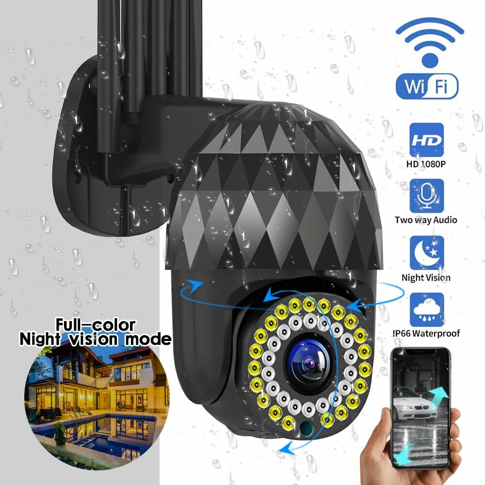 Image of Guudgo 1080P 39 LED 5 XZOOM Outdoor PTZ IP Black Camera Two Way Audio Wifi Camera Auto Waterproof Night Vision CCTV Vide