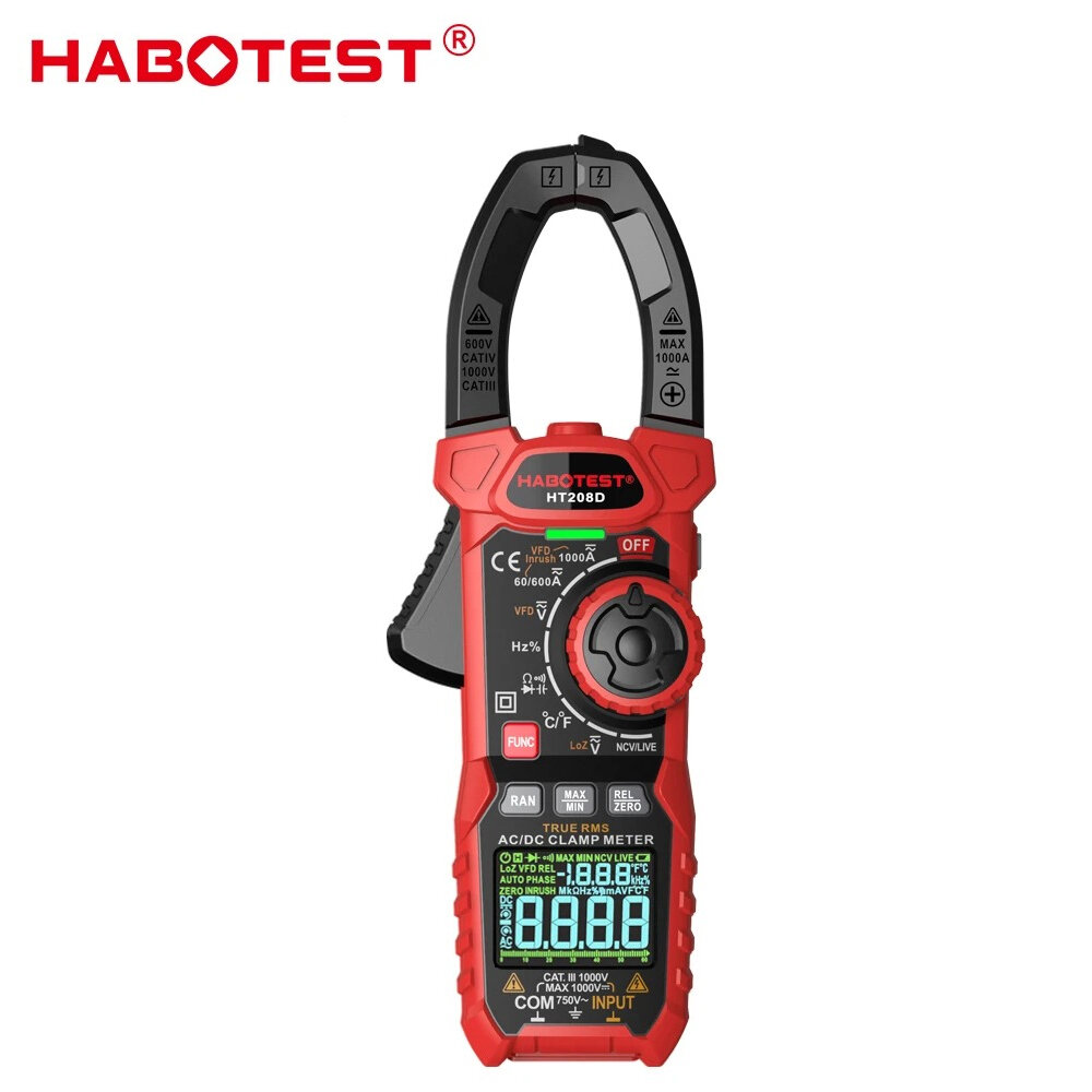 Image of HABOTEST Digital Clamp Meter Multimeter High-Precision DC Voltage and AC Current Measurement Tool with Backlight Flashli