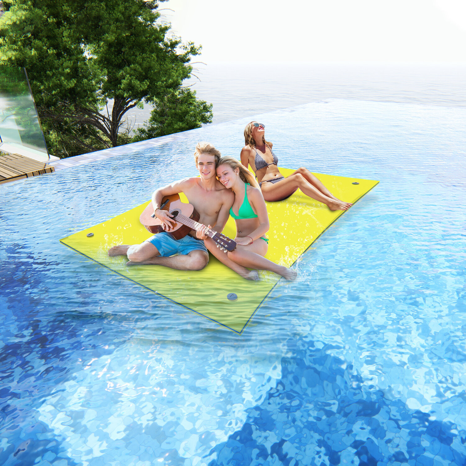 Image of HALLOLURE 101"x695" Floating Water Pad Tear-Resistant XPE Foam Bouncy&Durable Water Floating Bed For Pool Beach Ocean L