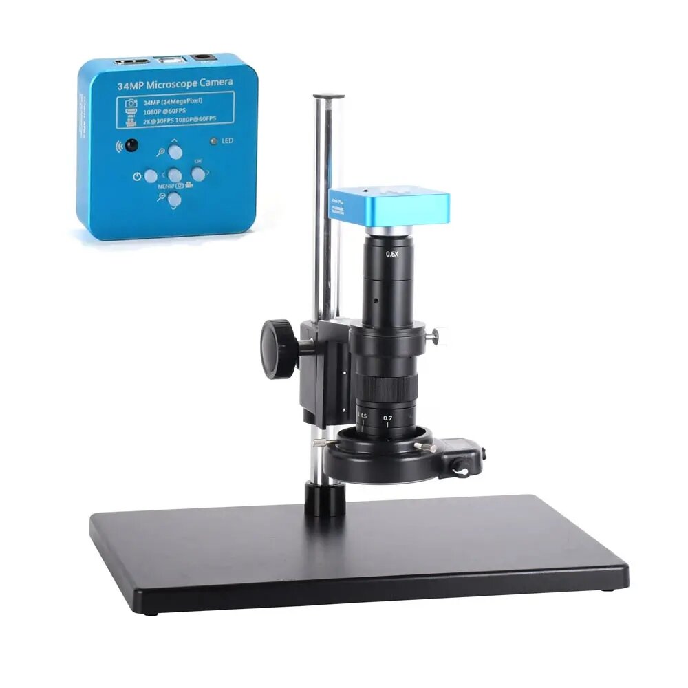 Image of HAYEAR Full Set 34MP 2K Industrial Soldering Microscope Camera HDMI USB Outputs 180X C-mount Lens 60 LED Light Big Boom