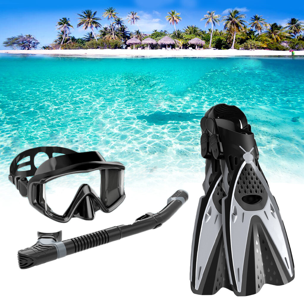 Image of HHAOSPORT 3PCS/Set Snorkel Mask Swimming Goggles + Underwater Breathing Tube + Diving Fins Diving Equipment