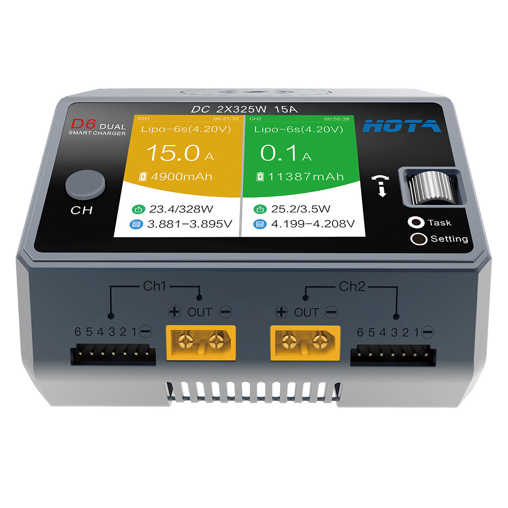 Image of HOTA D6 DC 325W*2 15A*2 Dual Channel LiPo Battery Charger With Wireless Charging for NiZn/Nicd/NiMH battery