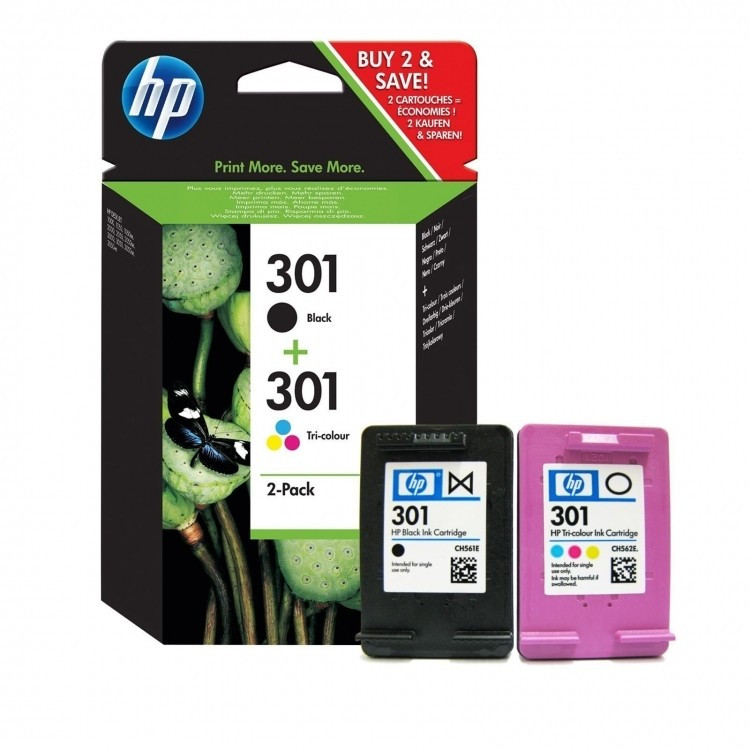Image of HP 301 N9J72AE fekete (black) + színes (black/color) eredeti tintapatron HU ID 10450