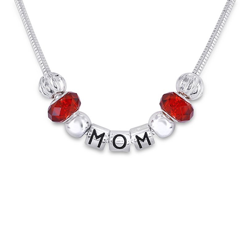 Image of Hand Blown Red Glass Bead MOM Charm Necklace