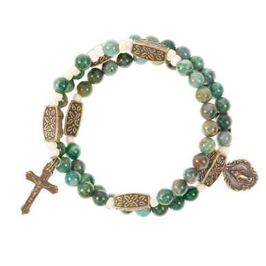 Image of Handmade Jade Green & Brass Rosary Wrap Bracelet
