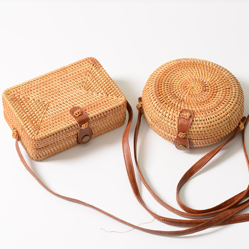 Image of Handmade Shoulder Bag for Women Woven Crossbody Bags Square Round Bag
