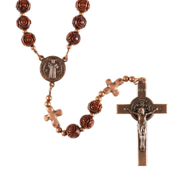 Image of Handmade St Benedict Wood Bead Rosary