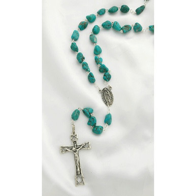 Image of Handmade Sterling Silver Genuine Turquoise Nugget Rosary