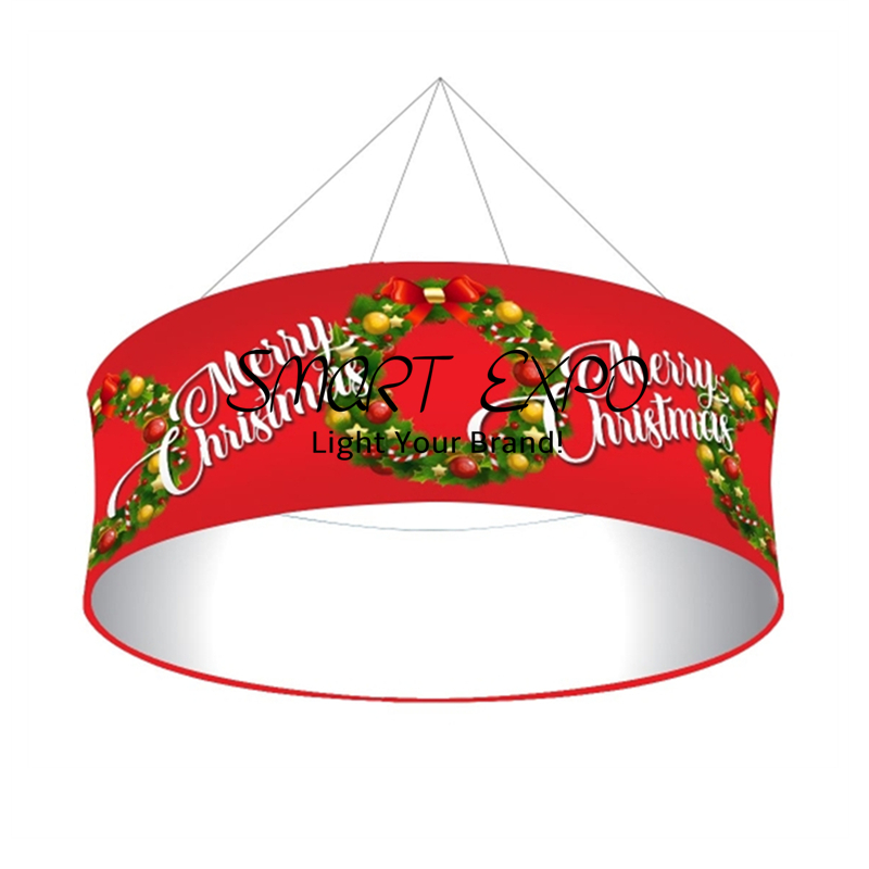 Image of Hanging Ceiling Round Sign for Exhibition Show Advertising Display with Strong Aluminum Frame Tension Fabric Printing Portable Bag (Dia20ft*H4ft)