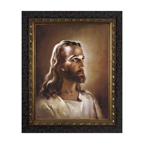 Image of Head of Christ with Dark Ornate Frame