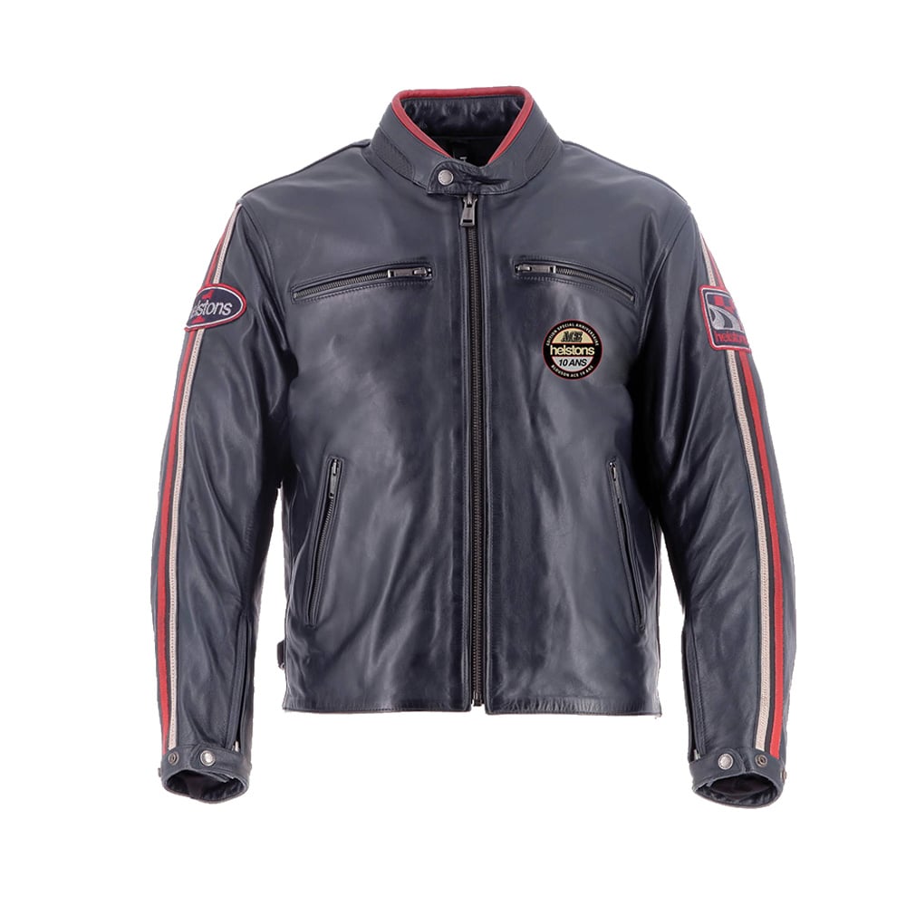 Image of Helstons Ace 10 Years Leather Jacket Blue Talla M